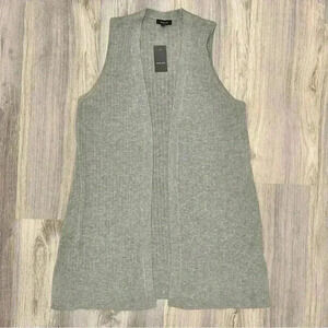 NWT Verve Ami Sleeveless Open Cardigan Duster Vest Light Gray Acrylic Size XL